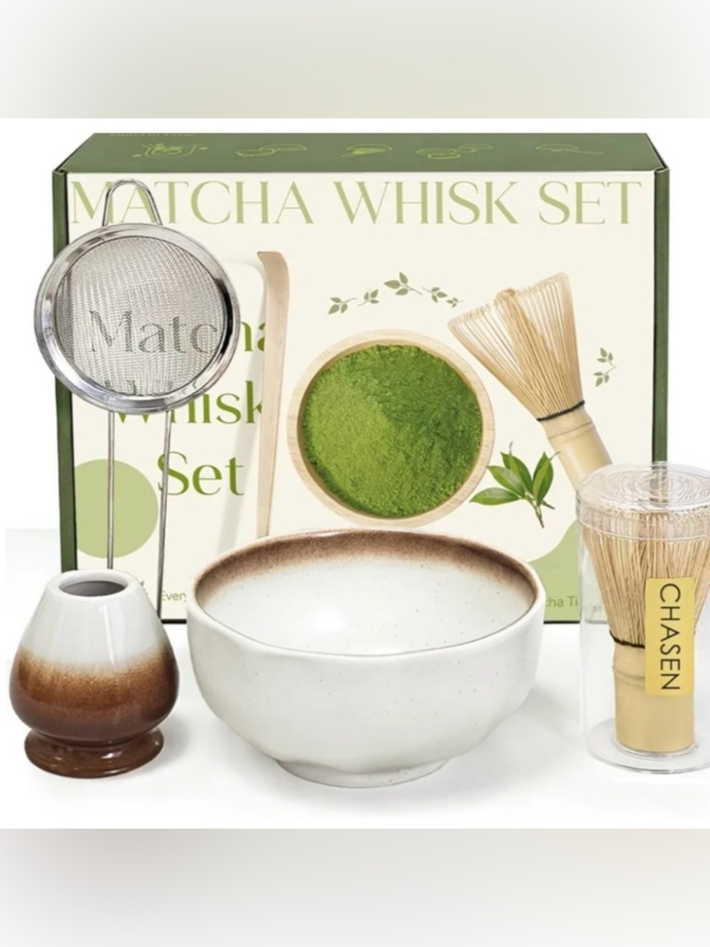 Complete Matcha Set - Whisk, Bowl, Sifter, Spoon & Whisk Holder 5 Pc  SEALED NEW